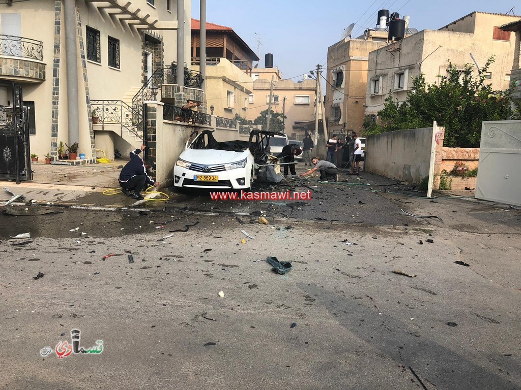 كفرقاسم - فيديو  : انفجار سيارة وقوات كبيرة من الشرطة تغلق مكان الحادث وانباء عن اصابة شاب بعيار ناري- 